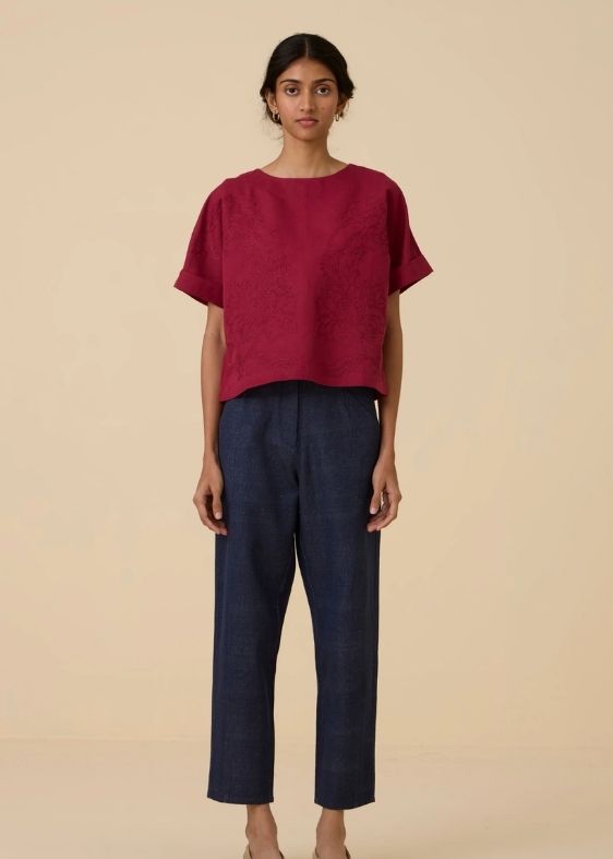 Affan Cherry Embroidered Top