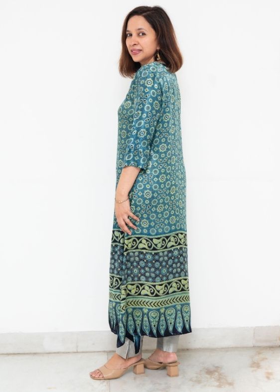 Green Printed Deepam Mashru Silk Dress