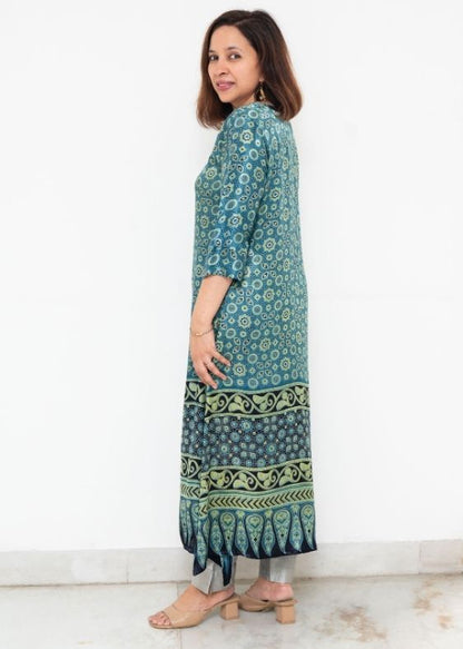 Green Printed Deepam Mashru Silk Dress