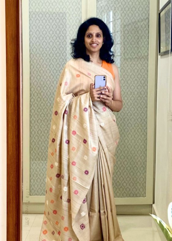 Unnayan Beige Chattisgarh Tussar Silk Saree