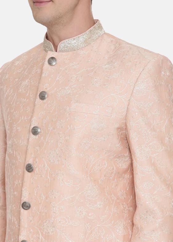 Pink Chanderi Embroidered Sherwani -MMSHR035