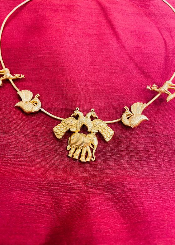 Peacock and elephant design choker