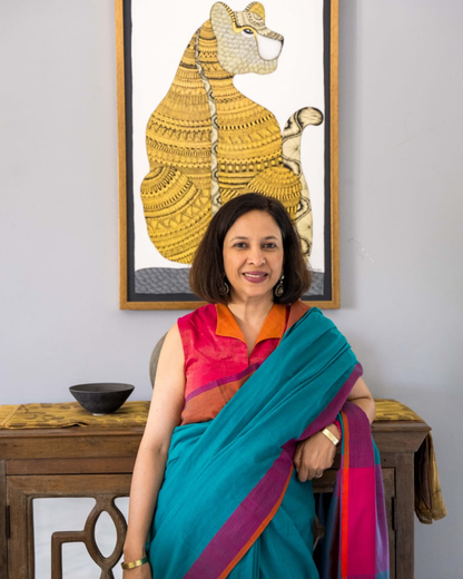 Teal Green Colour Block Fulia Cotton Saree