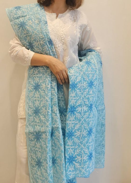 Blue Kota Chikankari Dupatta