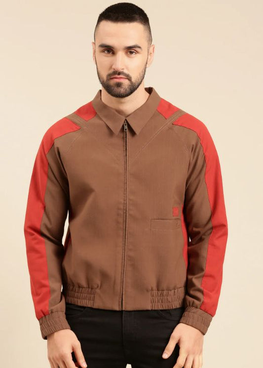 Brown Red Cotton Bomber Jacket - MMBJ022