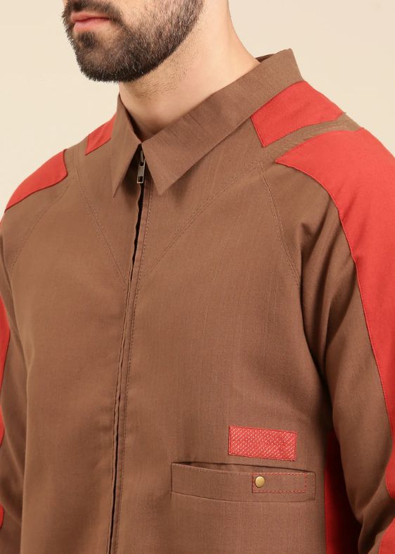 Brown Red Cotton Bomber Jacket - MMBJ022