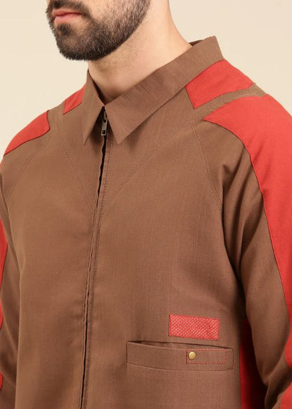 Brown Red Cotton Bomber Jacket - MMBJ022