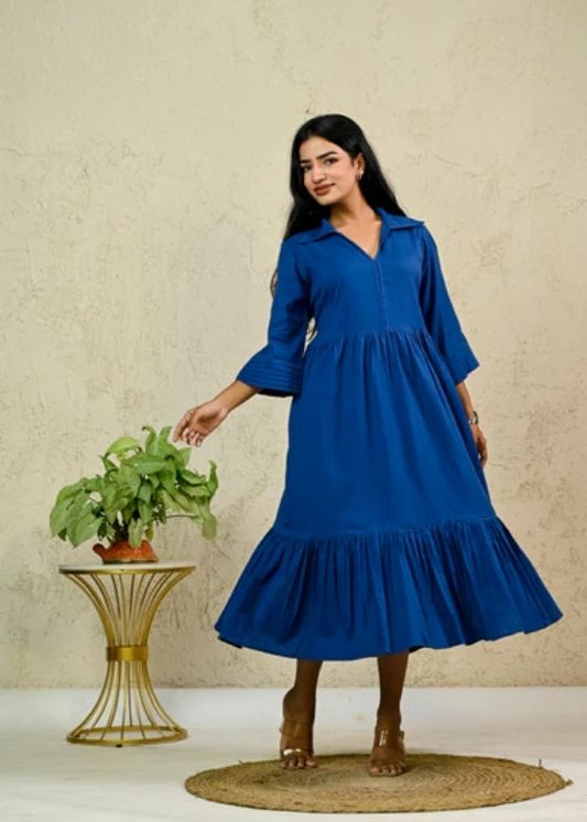 Blue Cotton Flex Tier Dress