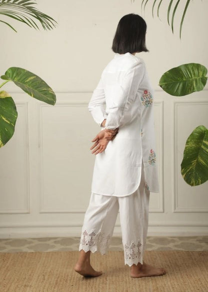 SS 2445 White Striped Cotton Embroidered Tunic
