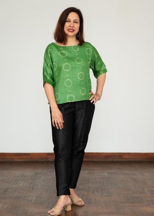 Green Shibori Tussar Silk Blouse