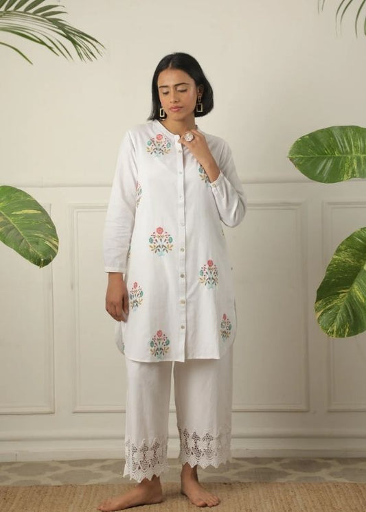 SS 2445 White Striped Cotton Embroidered Tunic
