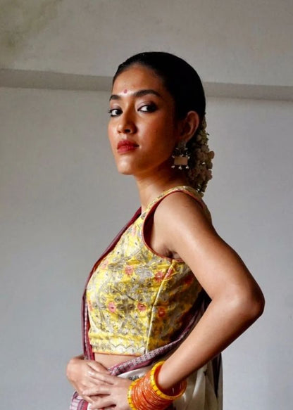 Lemon yellow daalim phool blouse