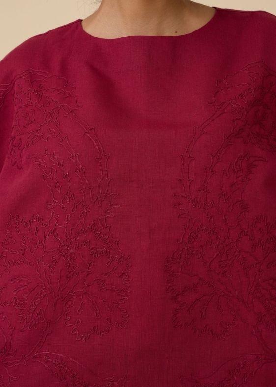 Affan Cherry Embroidered Top