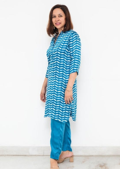 Blue Anuradha Collar Modal Silk Tunic
