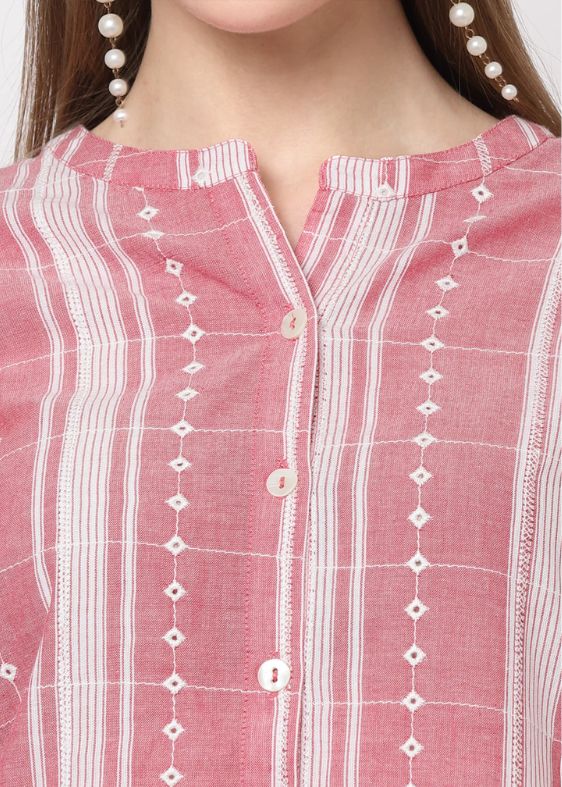 Red Stripes Embroidery Tunic- SS 2433