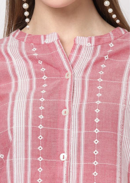 Red Stripes Embroidery Tunic- SS 2433