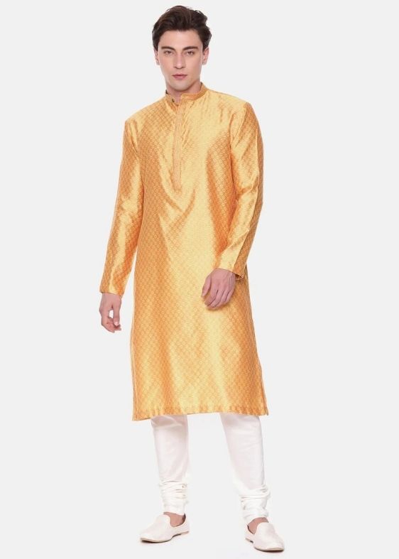 Yellow jaquard kurta set