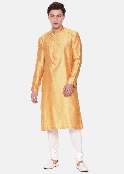 Yellow jaquard kurta set
