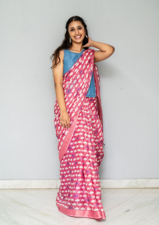 Pink Modal Umbrella Silk Kota Saree