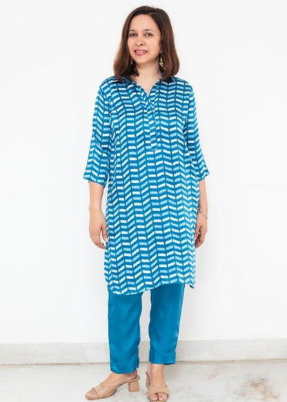 Blue Anuradha Collar Modal Silk Tunic