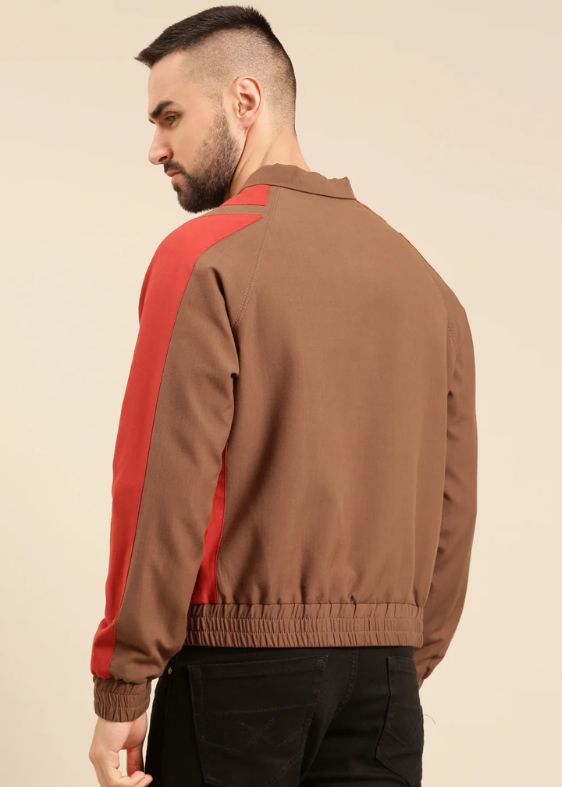 Brown Red Cotton Bomber Jacket - MMBJ022