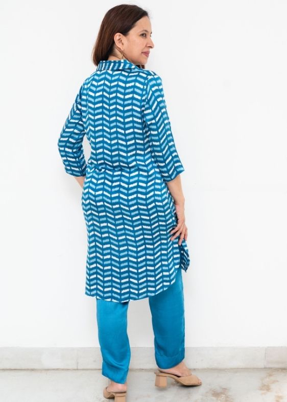 Blue Anuradha Collar Modal Silk Tunic
