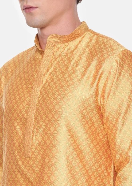 Yellow jaquard kurta set