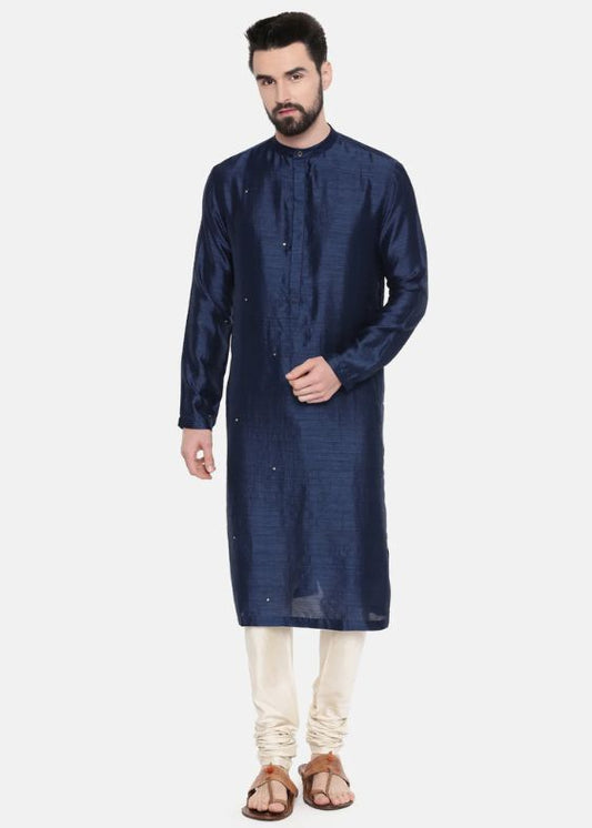 Blue Silk Mukesh Kurta Set