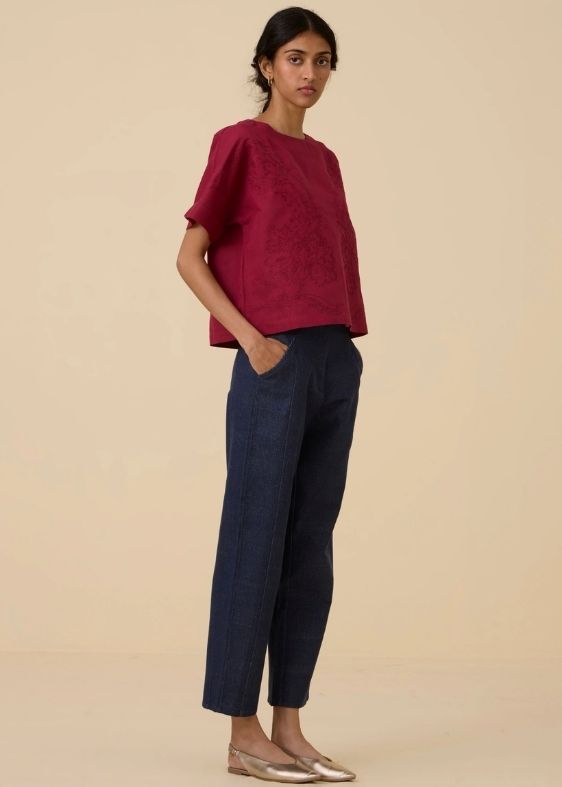 Affan Cherry Embroidered Top
