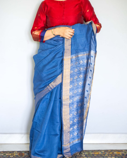 Blue Mulberry Silk Saree