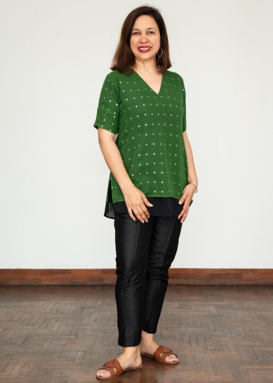 Green Cotton Sequins Tunic