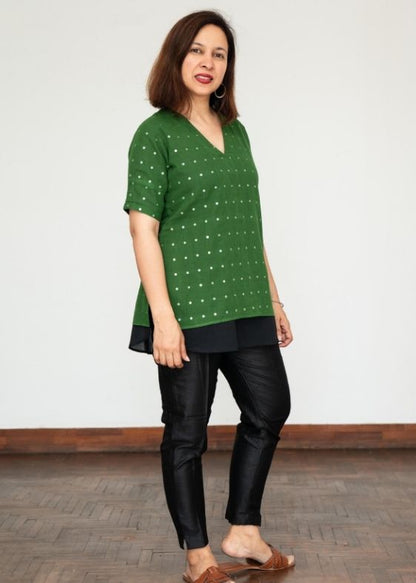Green Cotton Sequins Tunic
