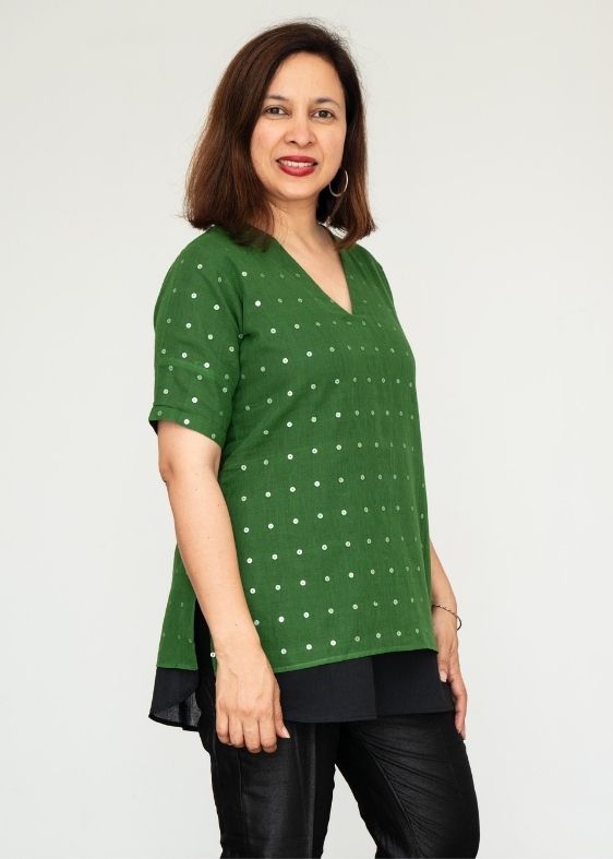 Green Cotton Sequins Tunic