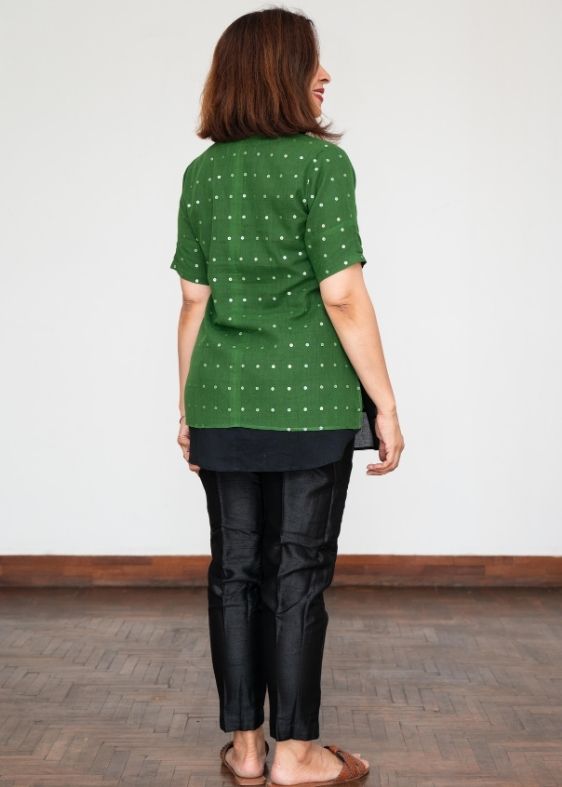 Green Cotton Sequins Tunic
