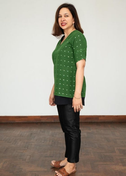 Green Cotton Sequins Tunic
