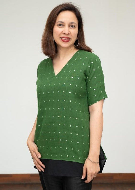 Green Cotton Sequins Tunic
