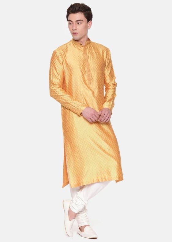 Yellow jaquard kurta set