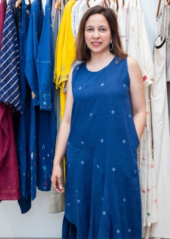 Blue Jamdani Cotton Sleeveless Dress
