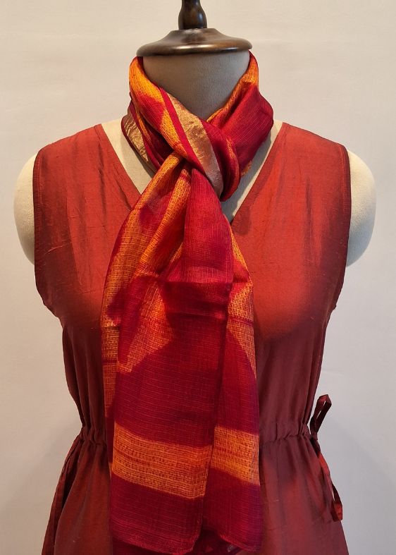 Orange Geometric Silkkota Shibori Handloom Stole