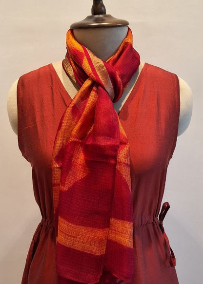 Orange Geometric Silkkota Shibori Handloom Stole