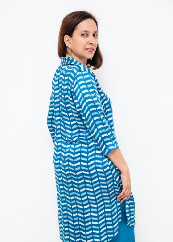 Blue Anuradha Collar Modal Silk Tunic