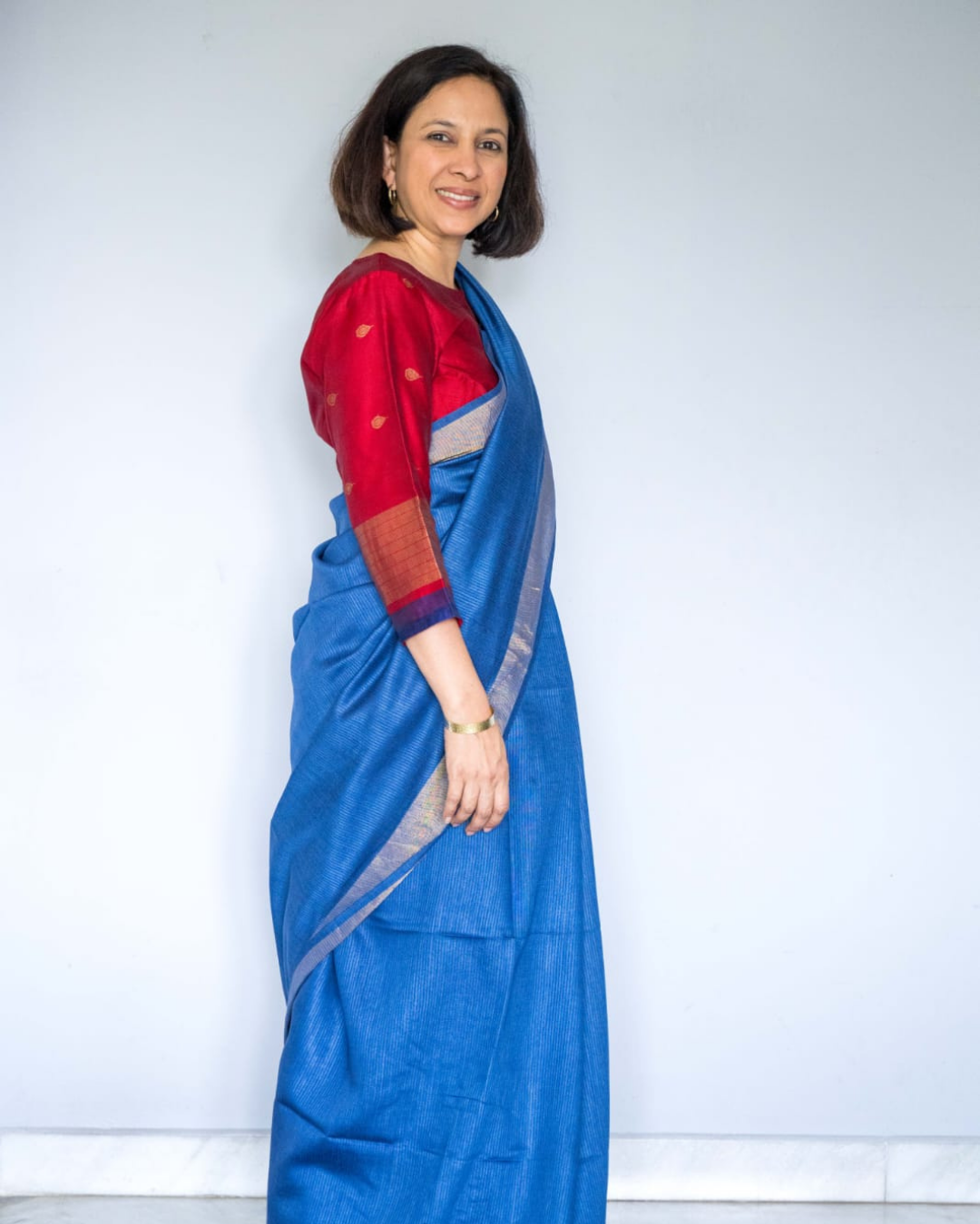 Blue Mulberry Silk Saree