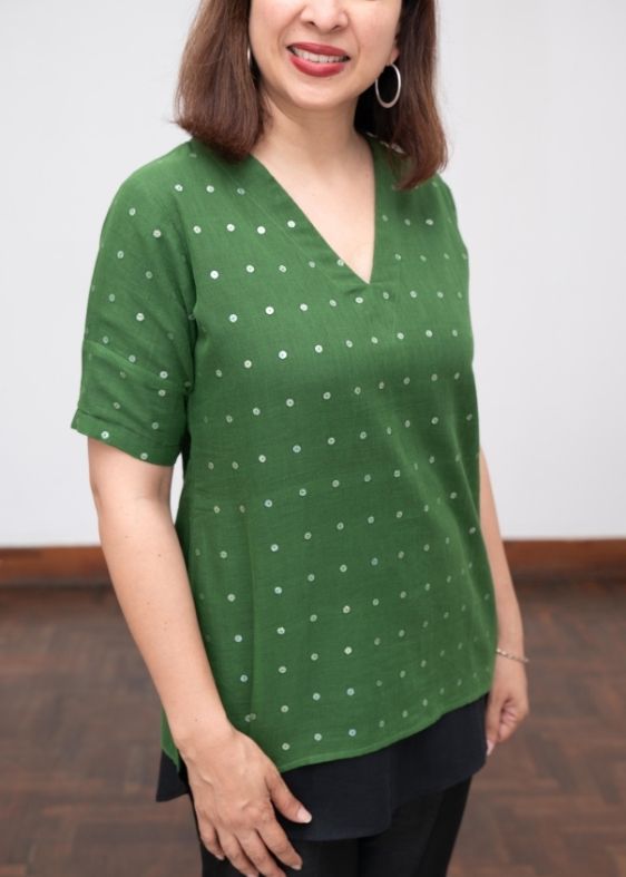Green Cotton Sequins Tunic
