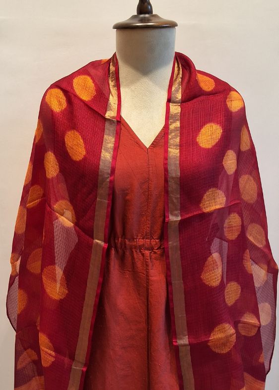 Orange Geometric Silkkota Shibori Handloom Stole