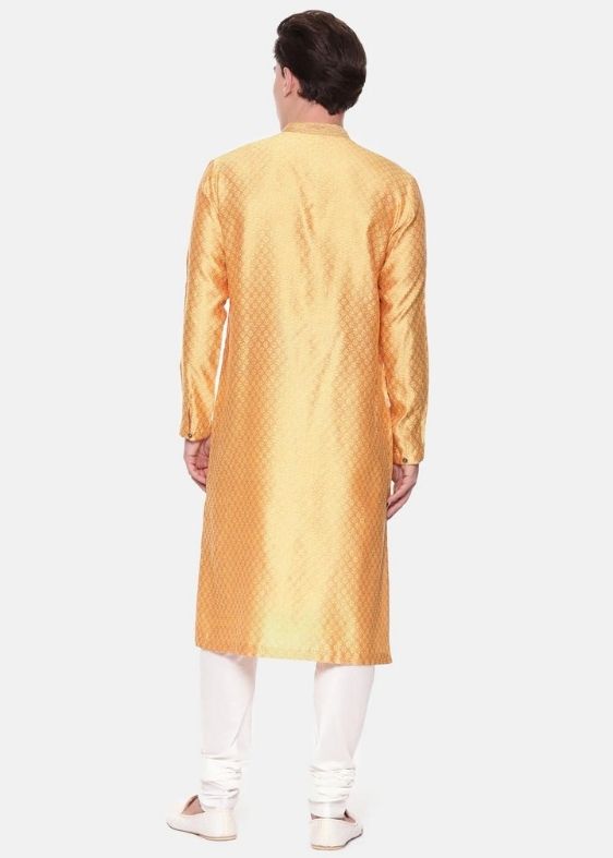 Yellow jaquard kurta set