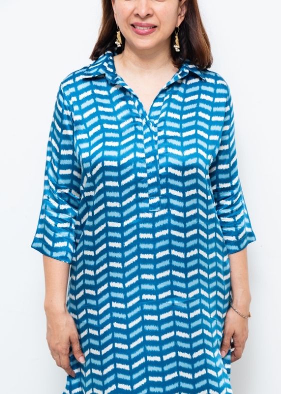 Blue Anuradha Collar Modal Silk Tunic