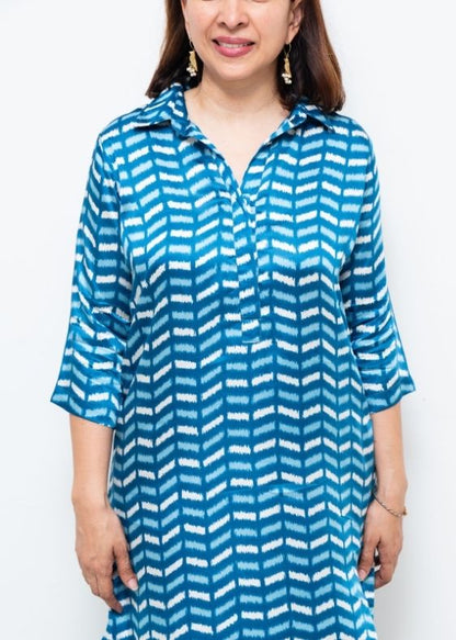 Blue Anuradha Collar Modal Silk Tunic