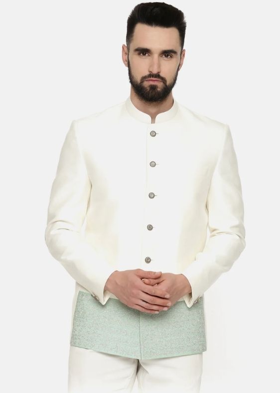 Ivory Green Embroidered Jodhpuri Suit - MMJ0148