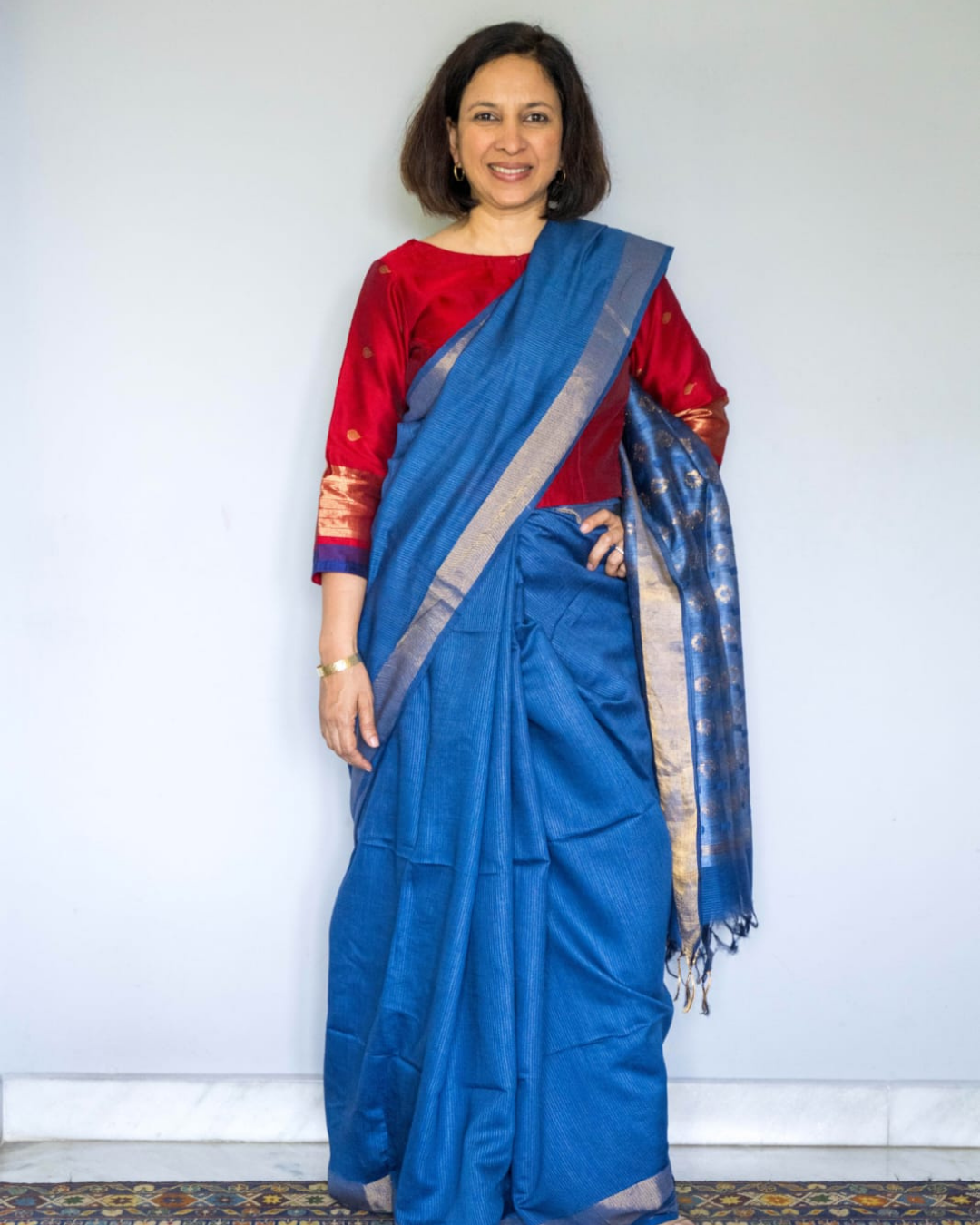 Blue Mulberry Silk Saree