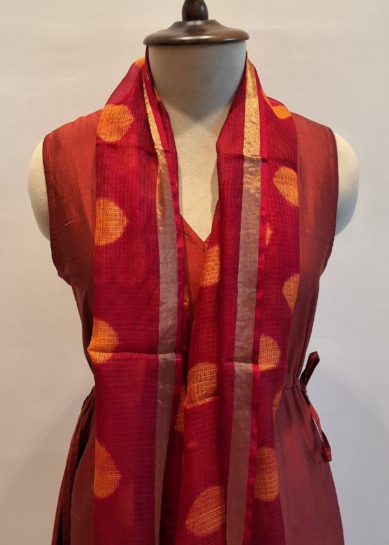 Orange Geometric Silkkota Shibori Handloom Stole